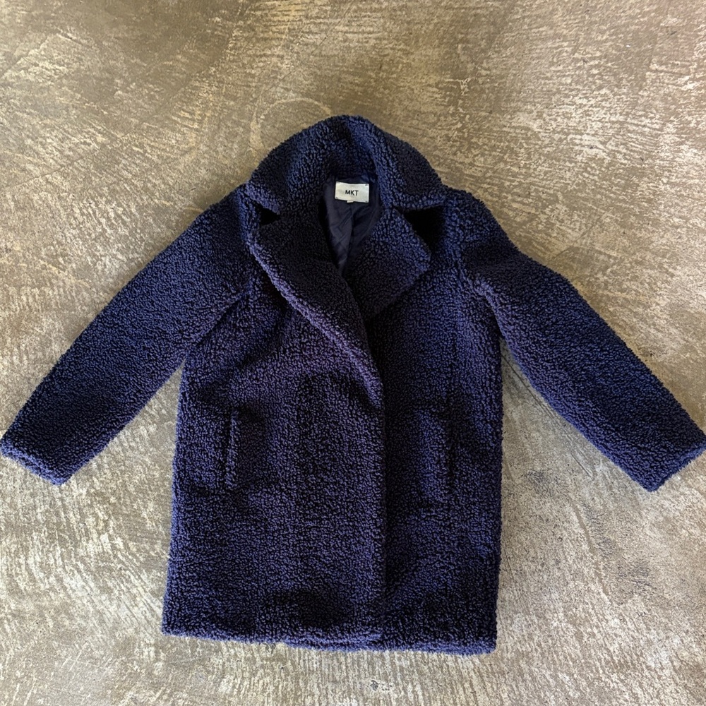 Navy Teddy Coat - Plush Women's Jacket